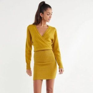 Urban Outfitters Marigold Faux Wrap Bodycon Long Sleeve Sweater Knit Mini Dress